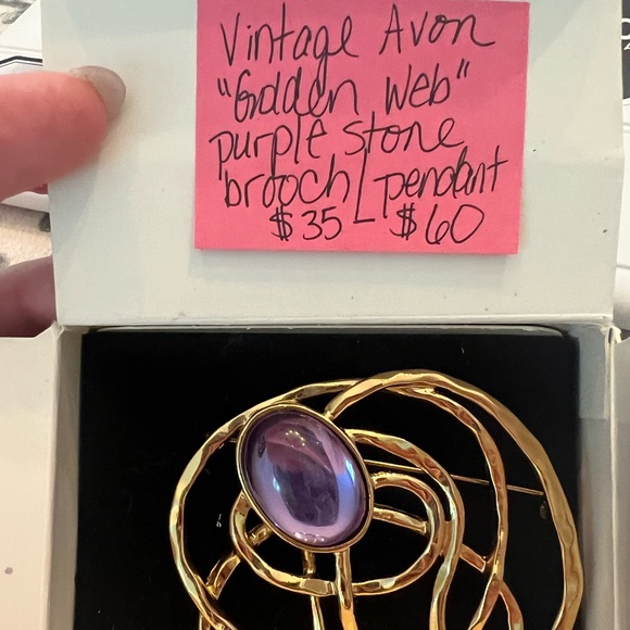 Modernist Big Purple Glass Stone in A
Golden Maze Pin Brooch - Picture 4 of 5